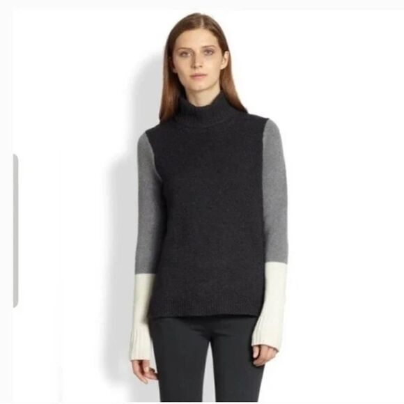 Vince Tricolor Colorblock Cashmere Wool Blend Turtleneck Sweater - Picture 1 of 8